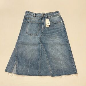 Tory Burch Deconstructed Denim Midi Skirt Size 6 Vintage Distressed Wash
